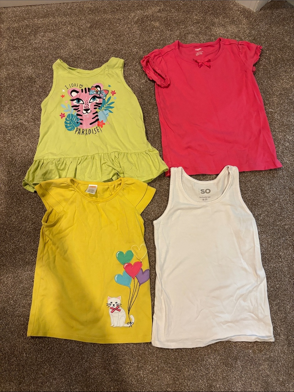 Girls' White Tank Top with Bright Color Mix Tees all size 7